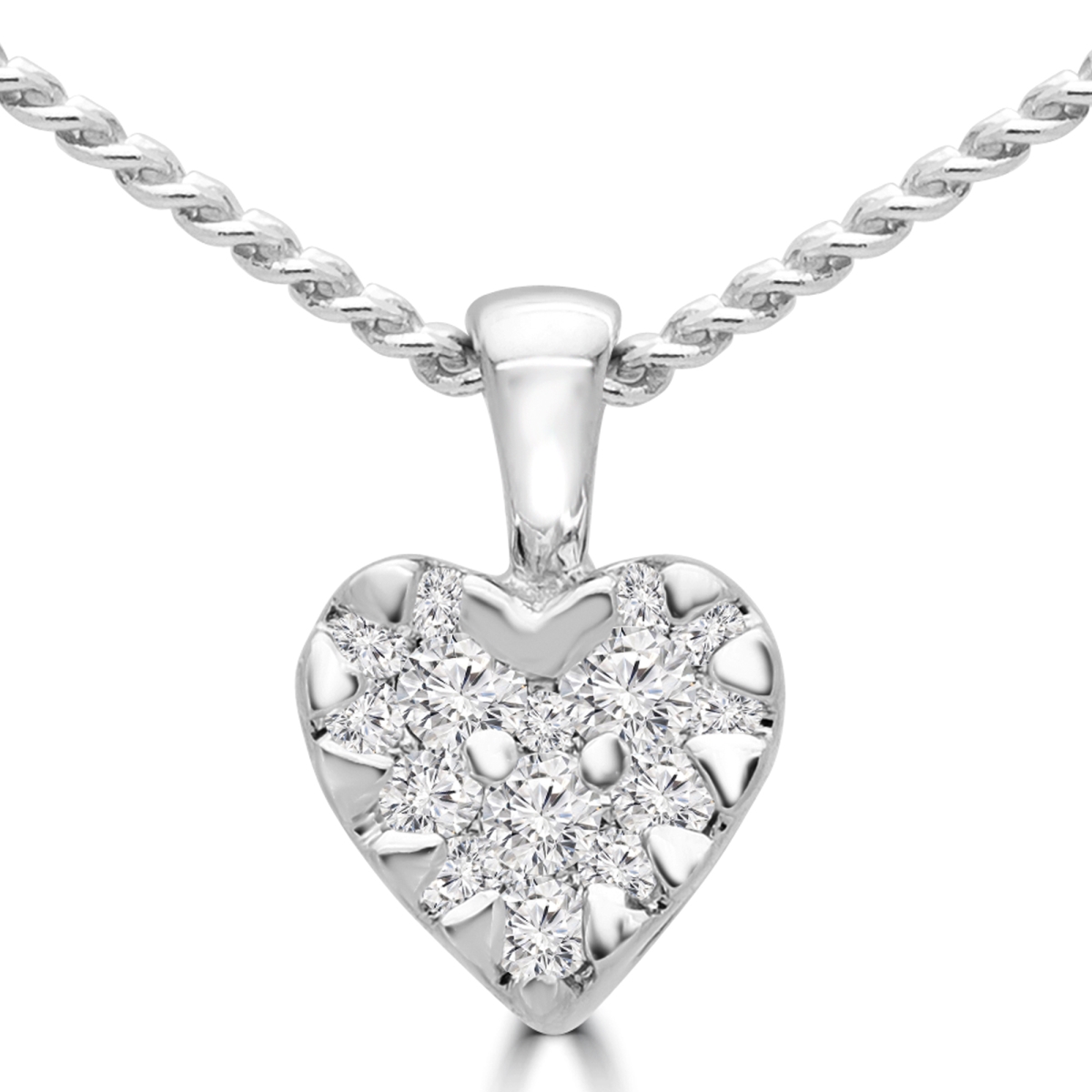 Mdr190029 0.12 Ctw Round Diamond Cluster Heart Pendant Necklace In 14k White Gold With Chain