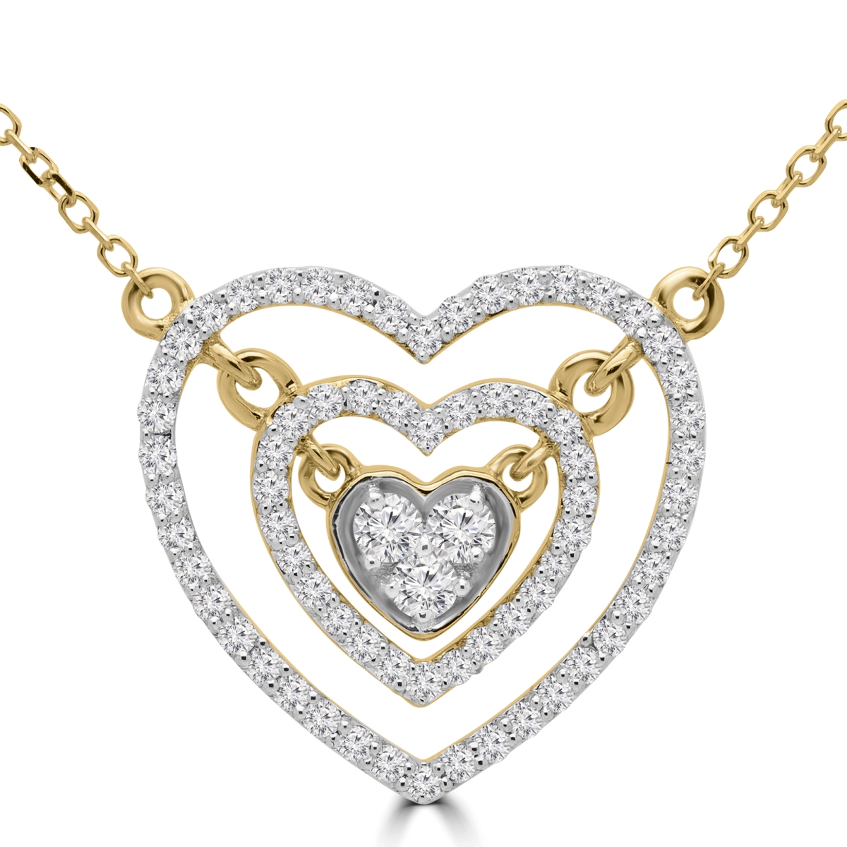 Mdr190039 0.33 Ctw Round Diamond Double Halo Cluster Heart Pendant Necklace In 14k Yellow Gold With Chain