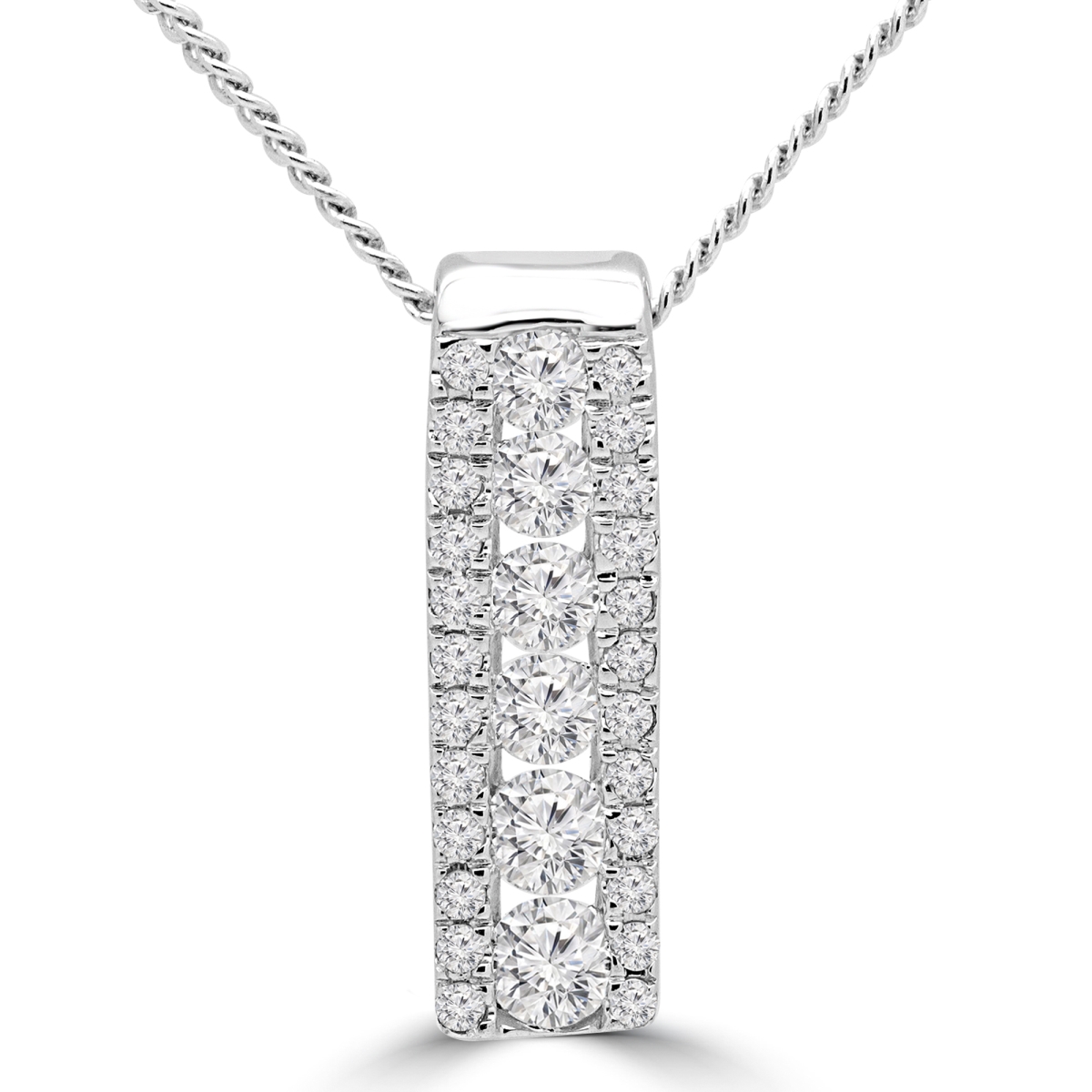 Mdr180018 0.4 Ctw Round Diamond Channel Set Bar Pendant Necklace In 14k White Gold With Chain