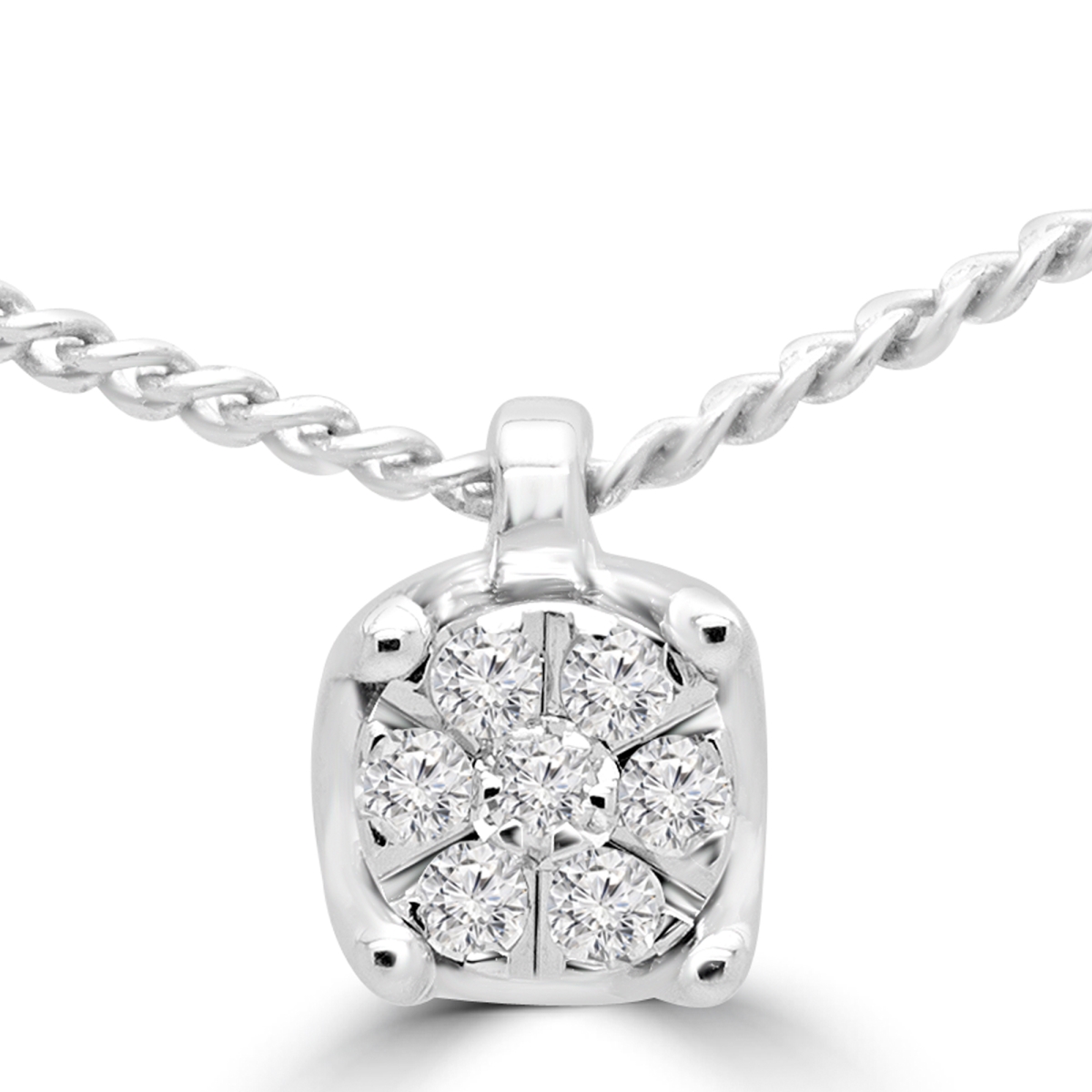 Mdr180019 0.05 Ctw Round Diamond Cluster Pendant Necklace In 10k White Gold With Chain