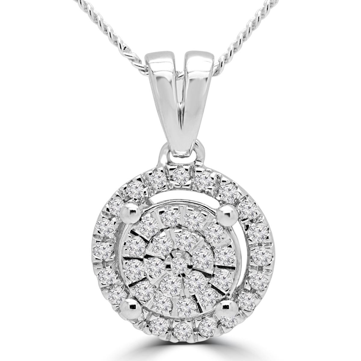 Mdr180020 0.2 Ctw Round Diamond Halo Cluster Pendant Necklace In 10k White Gold With Chain