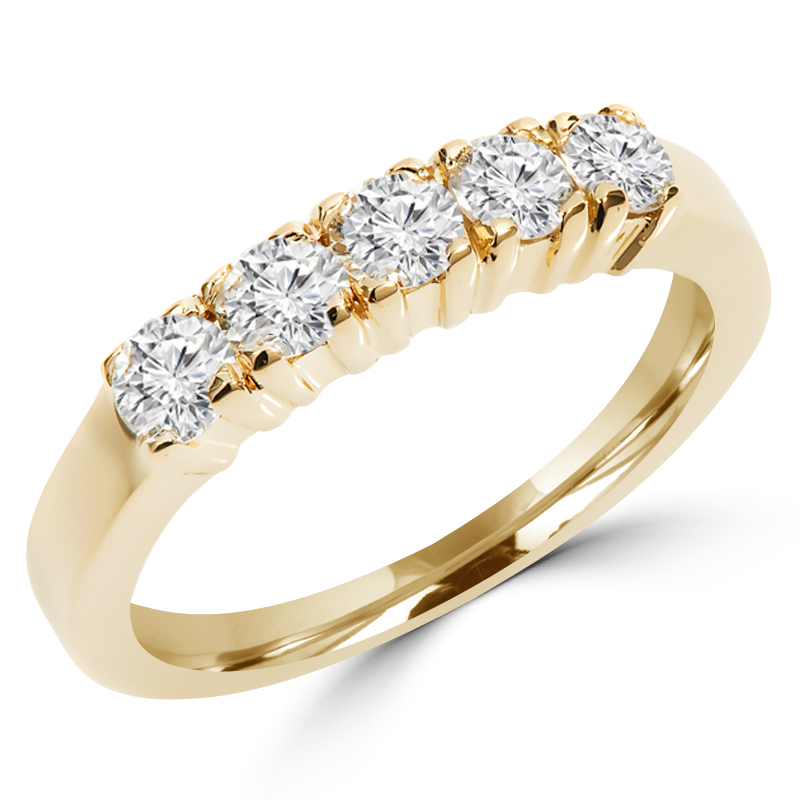 0.75 CTW Round Diamond Five-Stone Anniversary Wedding Band Ring in 14K Yellow Gold - Size 4.75
