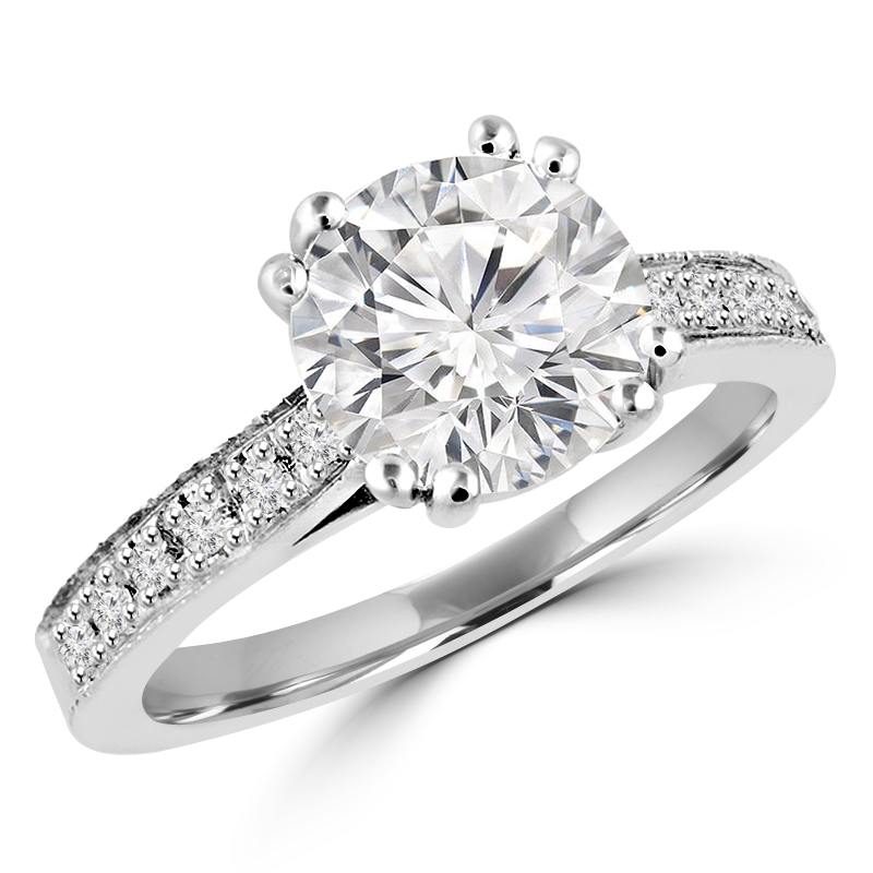 MD180060-3.25 0.62 CTW Round Diamond Double Prong Solitaire with Accents Engagement Ring in Platinum White Platinum - Size 3.25