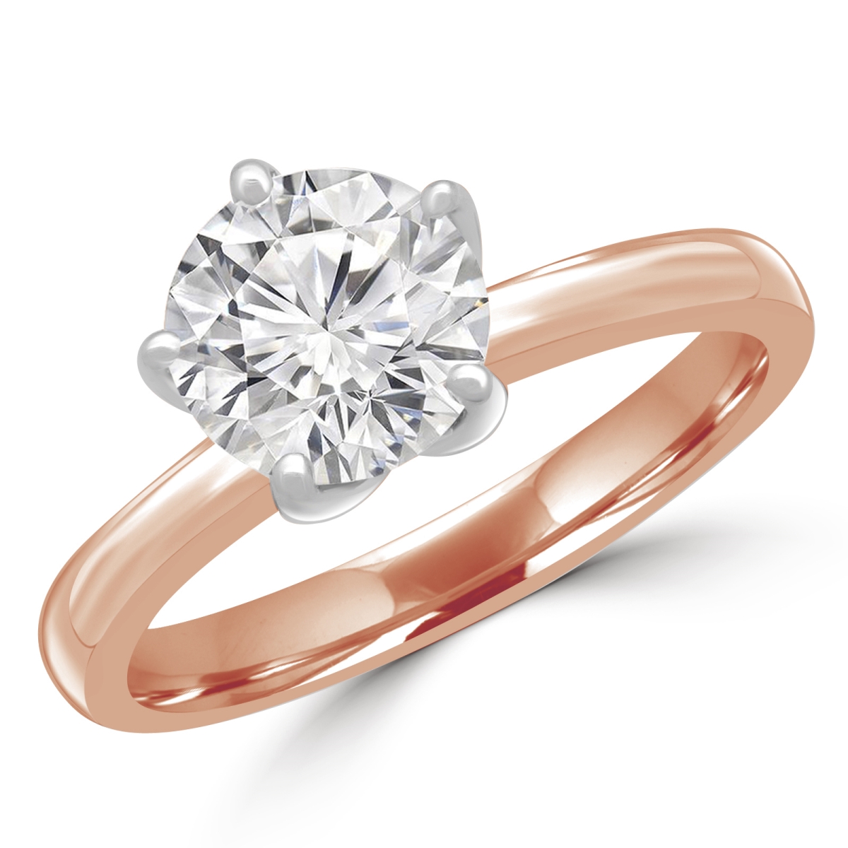 MD180085-7.25 0.6 CT Round Diamond Five-Prong Solitaire Engagement Ring in 14K Rose Gold - Size 7.25