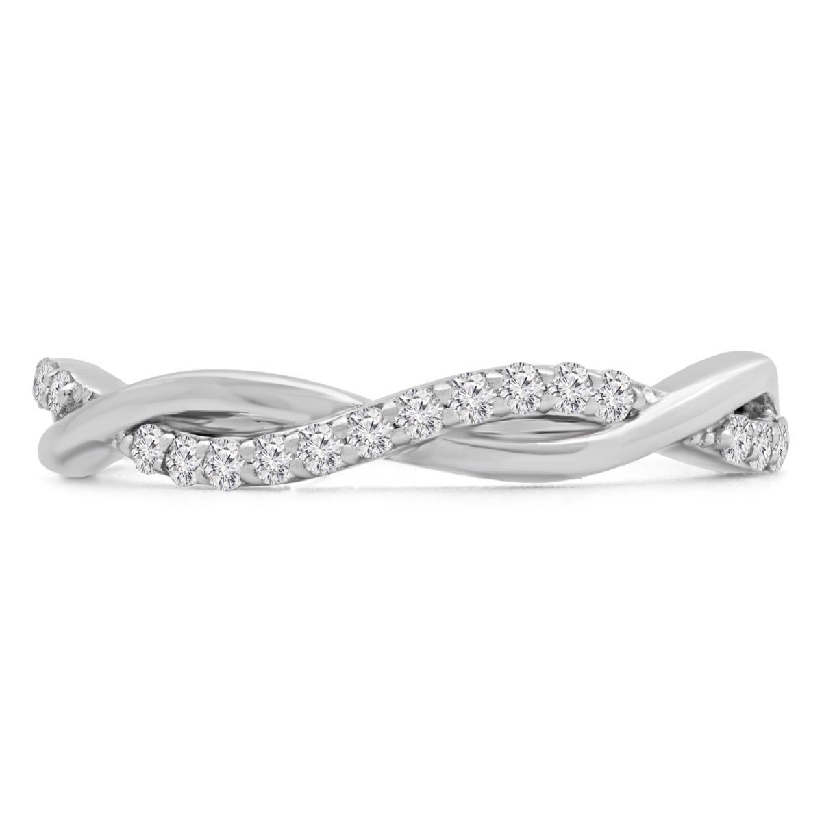 0.2 Ctw Round Diamond Twisted Semi-eternity Wedding Band Ring In 10k White Gold - Size 6