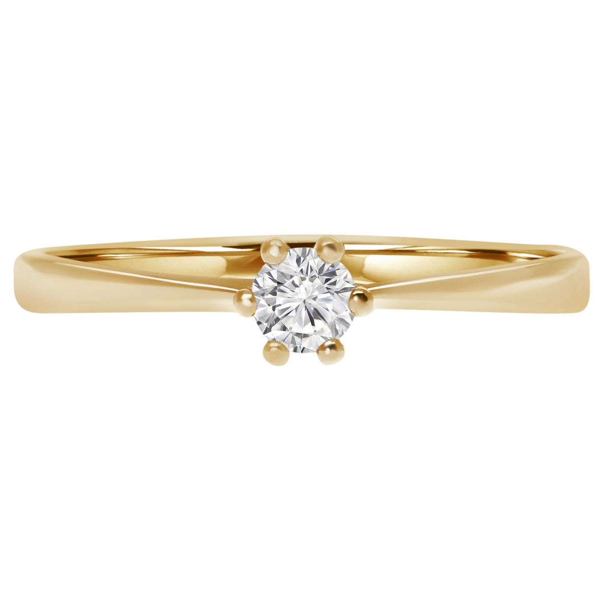0.2 Ct Round Diamond 6-prong Tappered Promise Solitaire Engagement Ring In 10k Yellow Gold - Size 4