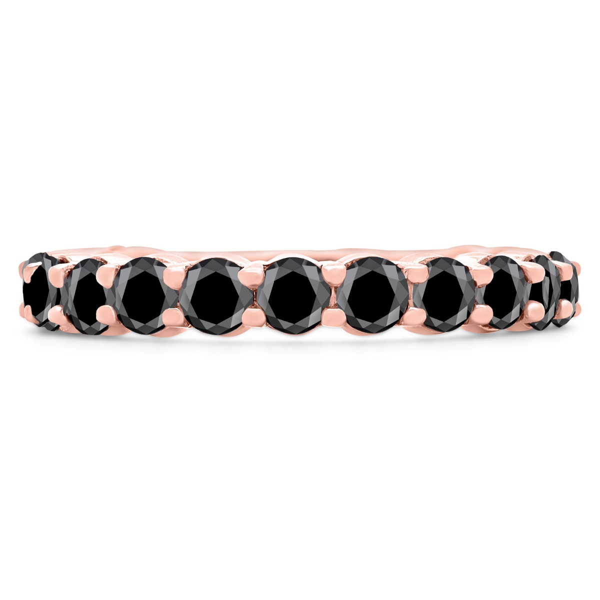 MD190250-7.75 1.75 CTW Round Black Diamond Semi-Eternity Wedding Band Ring in 14K Rose Gold - Size 7.75