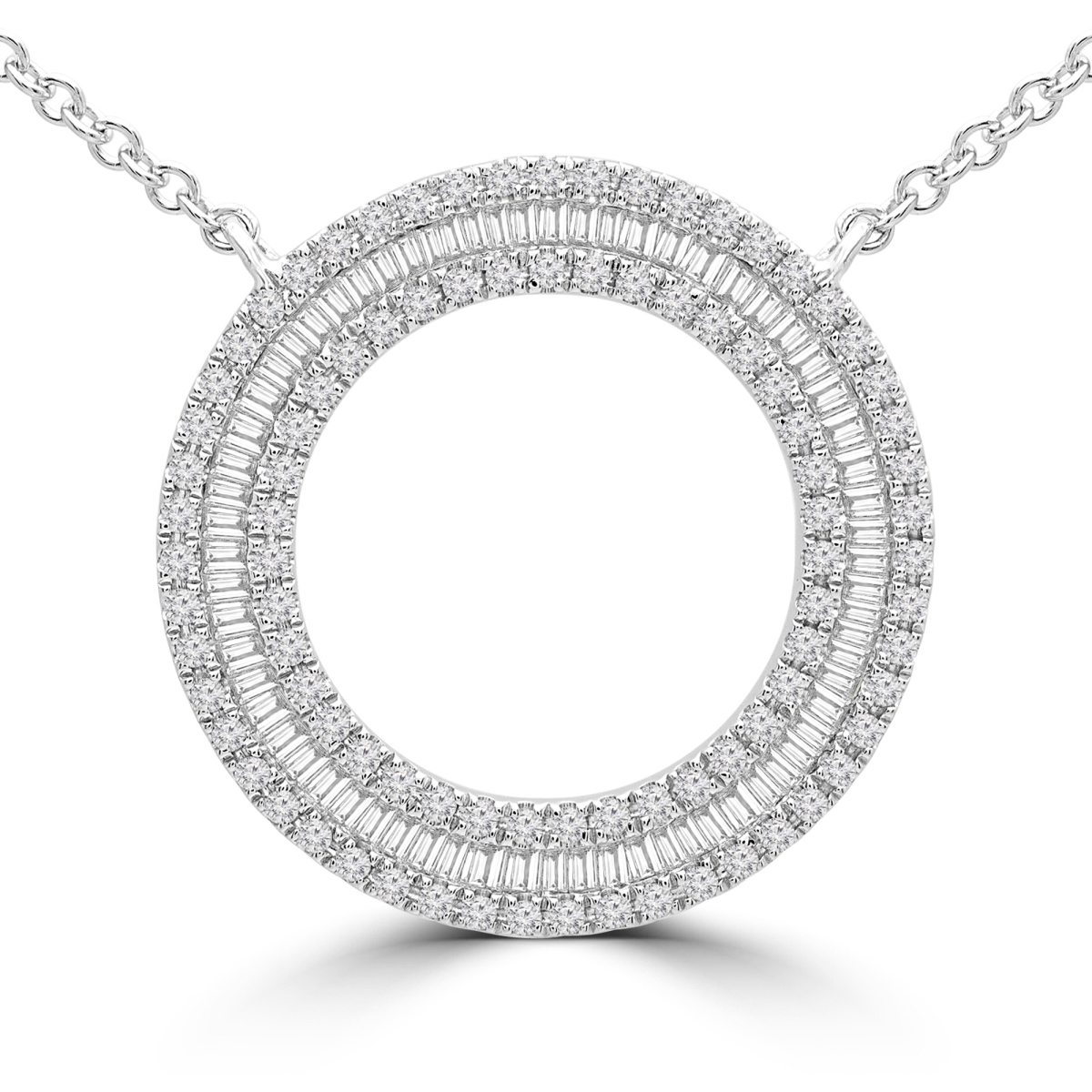 0.5 Ctw Baguette Diamond Three-row Circle Necklace In 18k White Gold
