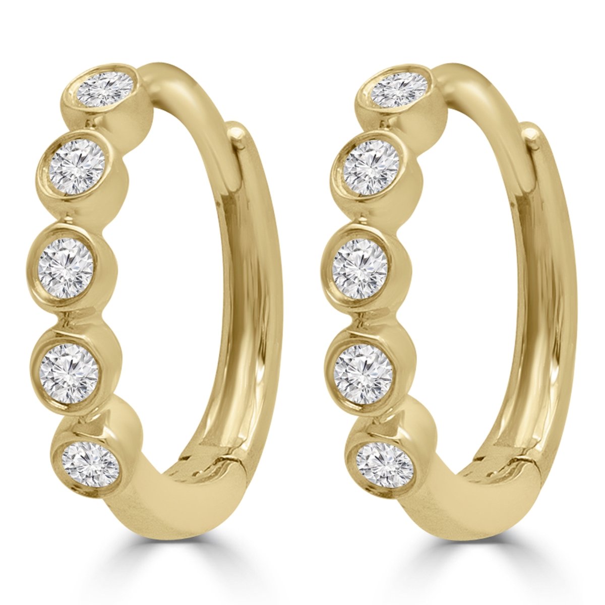 0.1 Ctw Round Diamond Bezel Set Huggie Earrings In 14k Yellow Gold