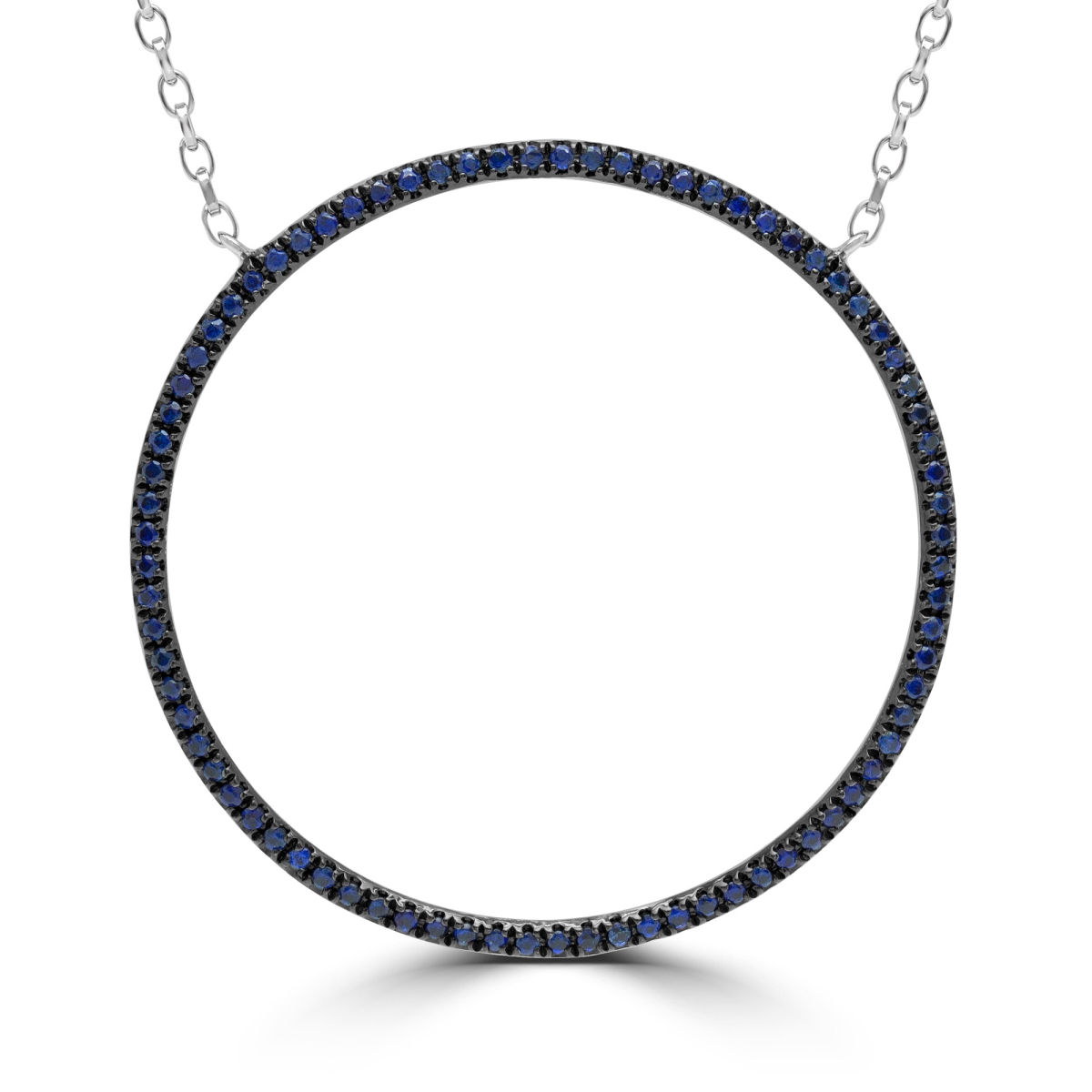 Md190330 0.33 Ctw Round Blue Sapphire Circle Necklace In 14k White Gold