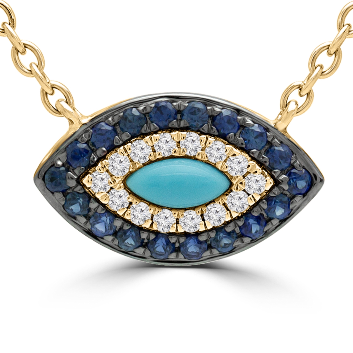 0.25 Ctw Marquise Blue Turquoise Evil Eye Necklace In 14k Yellow Gold