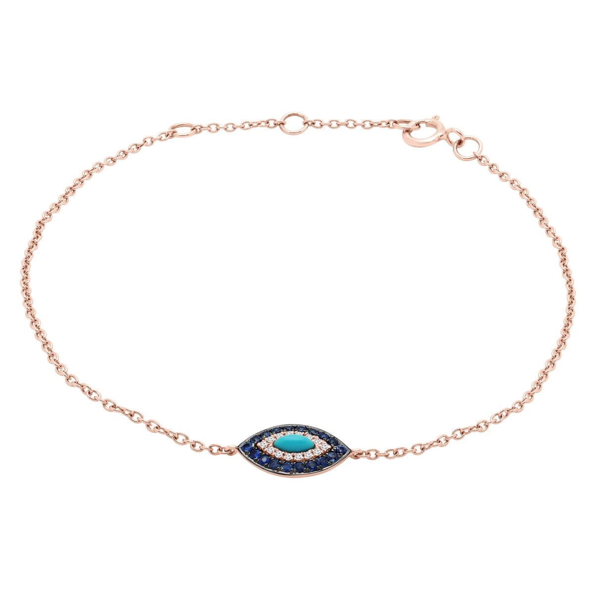 0.25 Ctw Marquise Blue Turquoise Evil Eye Link Bracelet In 14k Rose Gold