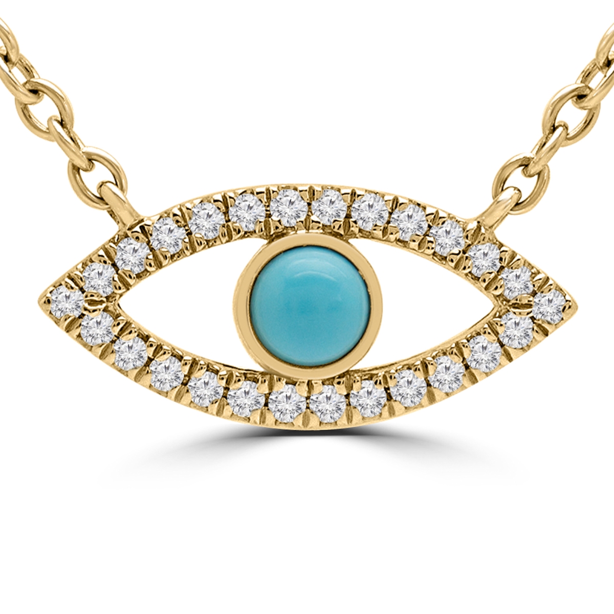 Md190338 0.6 Ctw Round Blue Turquoise Evil Eye Necklace In 14k Yellow Gold