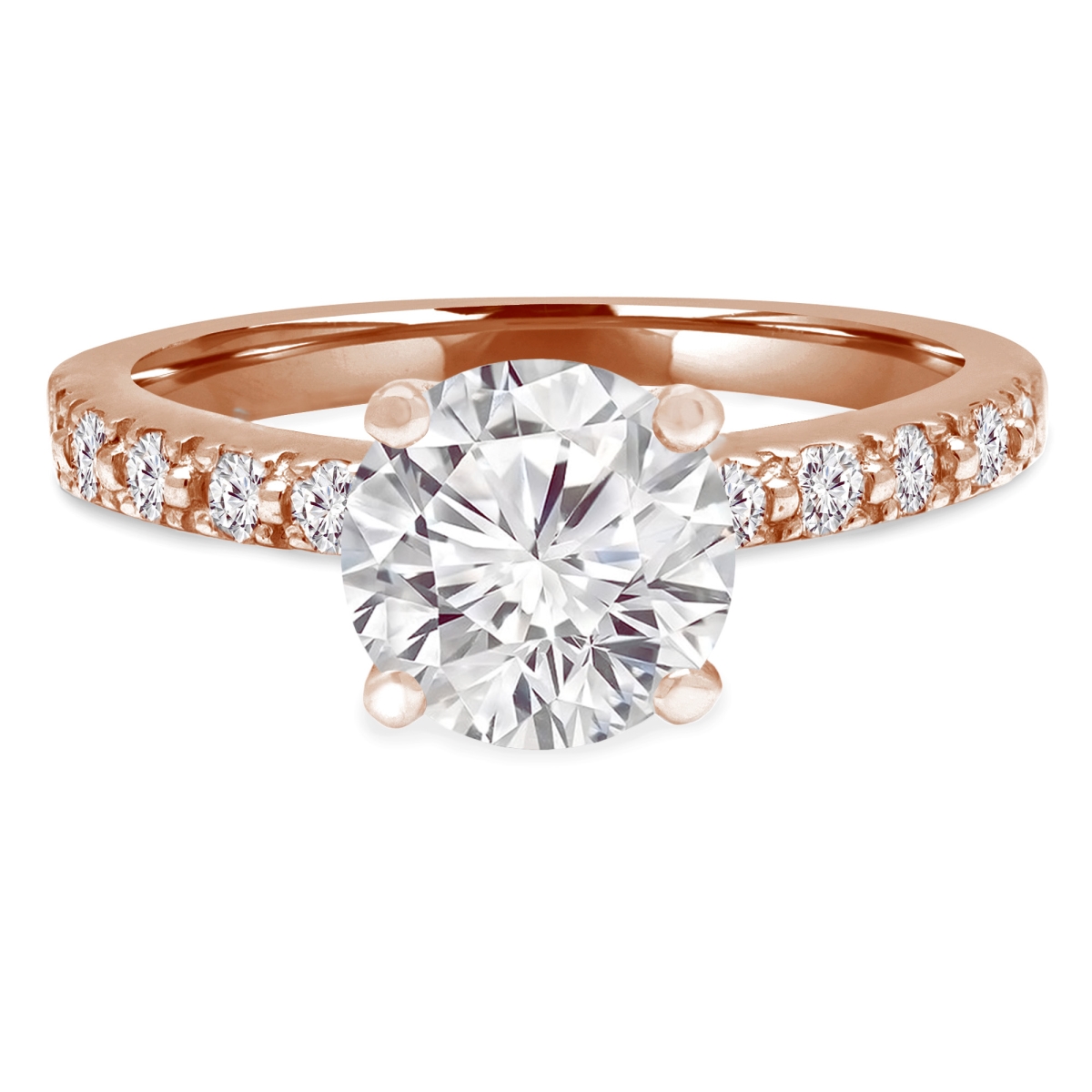 MD190449-3.25 0.75 CTW Round Diamond Solitaire with Accents Engagement Ring in 14K Rose Gold - Size 3.25