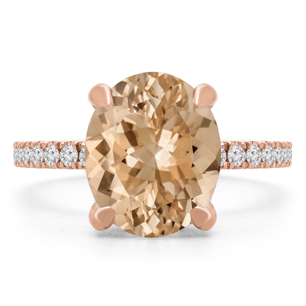 MD190408-3.25 3.4 CTW Oval Pink Morganite Under Halo Engagement Ring in 14K Rose Gold - Size 3.25