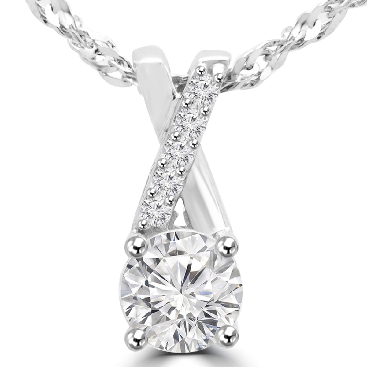Md190517 0.25 Ctw Round Diamond Infinity Pendant Necklace In 14k White Gold