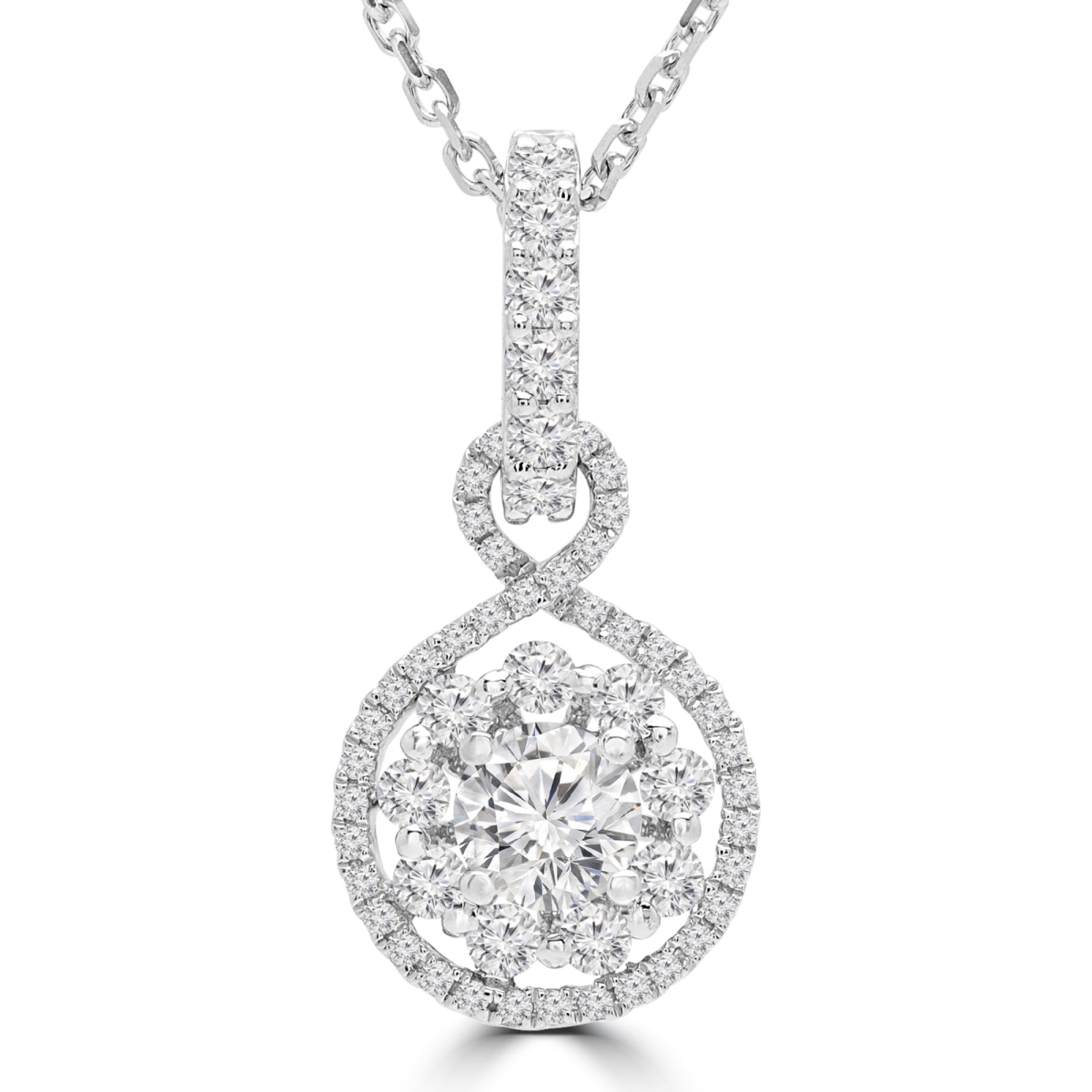 Md190522 0.6 Ctw Round Diamond Halo Infinity Pendant Necklace In 18k White Gold