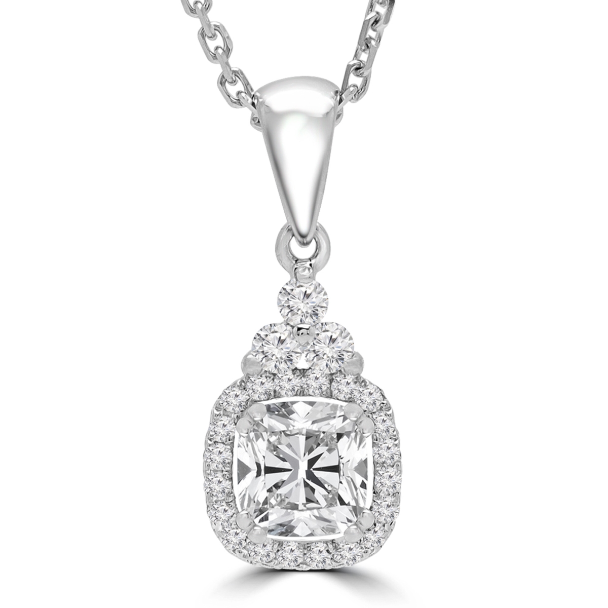 Md190523 0.67 Ctw Cushion Diamond Halo Pendant Necklace In 18k White Gold