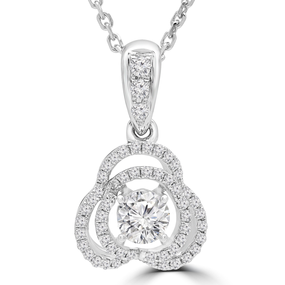 Md190524 0.4 Ctw Round Diamond Halo Pendant Necklace In 18k White Gold