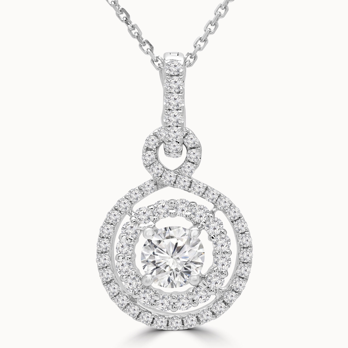 Md190528 1.38 Ctw Round Diamond Double Halo Infinity Pendant Necklace In 18k White Gold