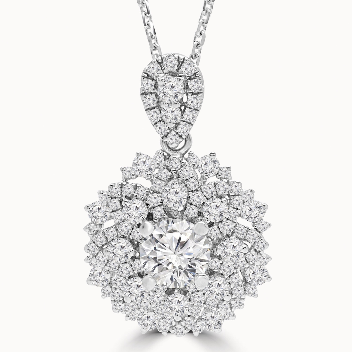 Md190531 1.5 Ctw Round Diamond Floral Halo Pendant Necklace In 18k White Gold