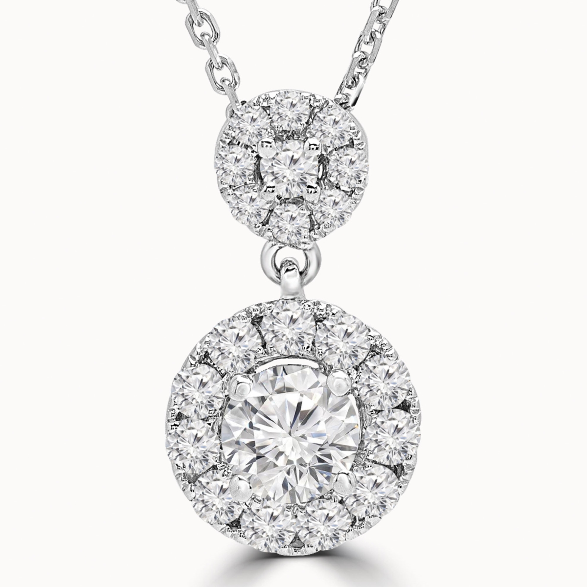 Md190532 0.9 Ctw Round Diamond Halo Pendant Necklace In 18k White Gold