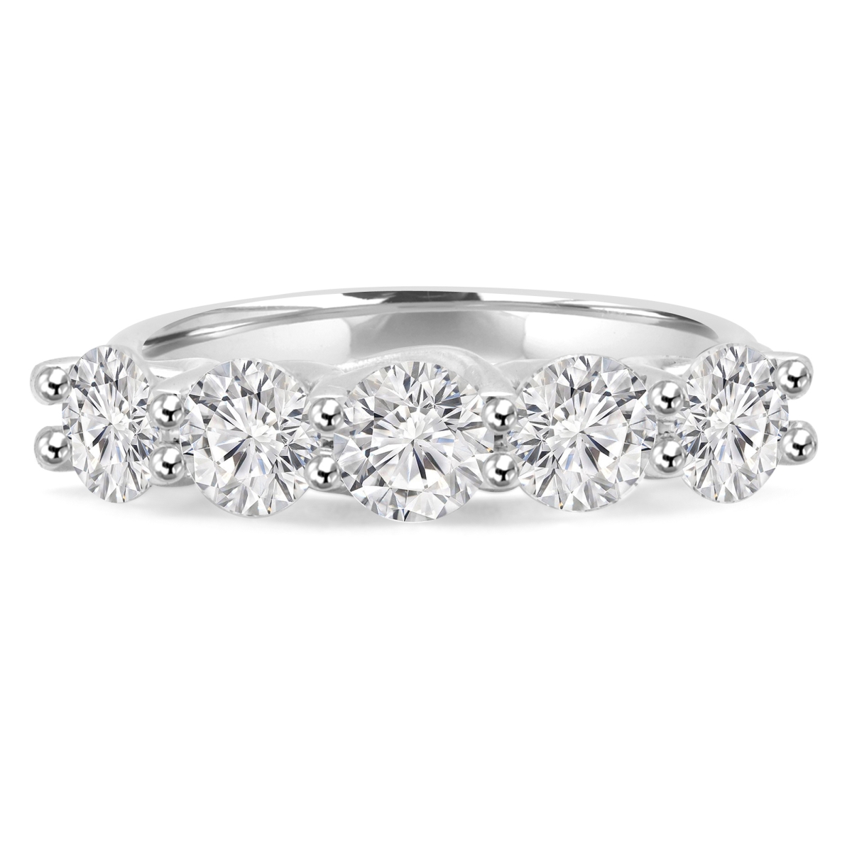 2.05 CTW Round Diamond Five-Stone Anniversary Wedding Band Ring in 14K White Gold - Size 8.5