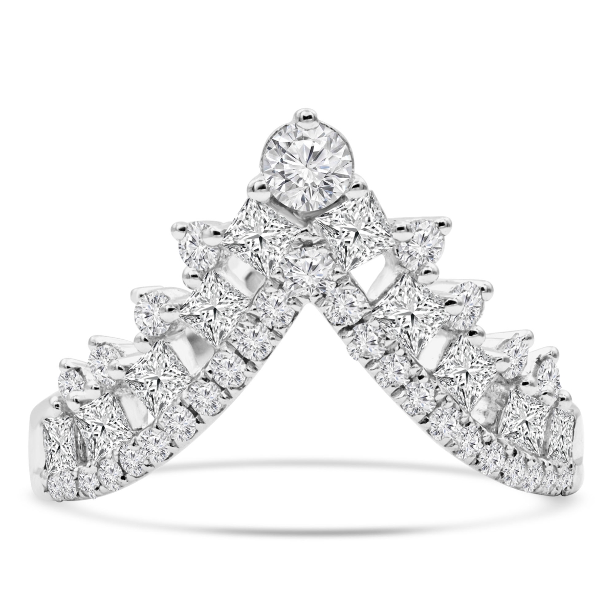 1 CTW Round Diamond Tiara Cocktail Ring in 18K White Gold - Size 4
