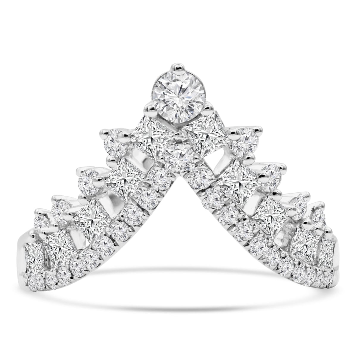 1 CTW Round Diamond Tiara Cocktail Ring in 18K White Gold - Size 8.5