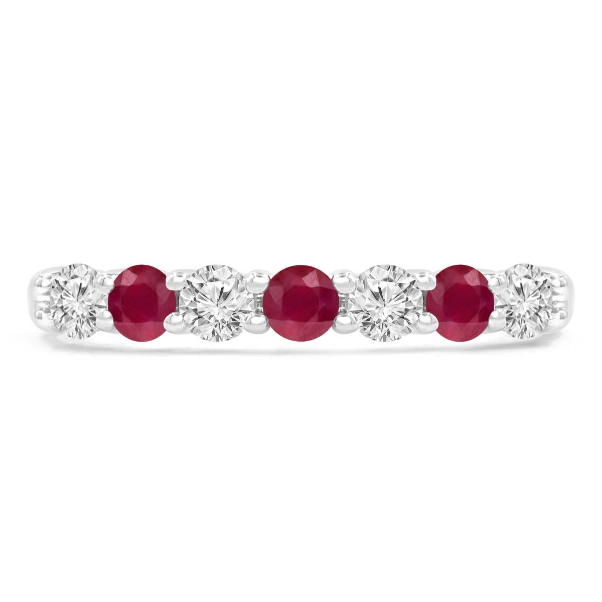 0.67 CTW Round Red Ruby 7-Stone Alternating Semi-Eternity Anniversary Wedding Band Ring in 14K White Gold - Size 3