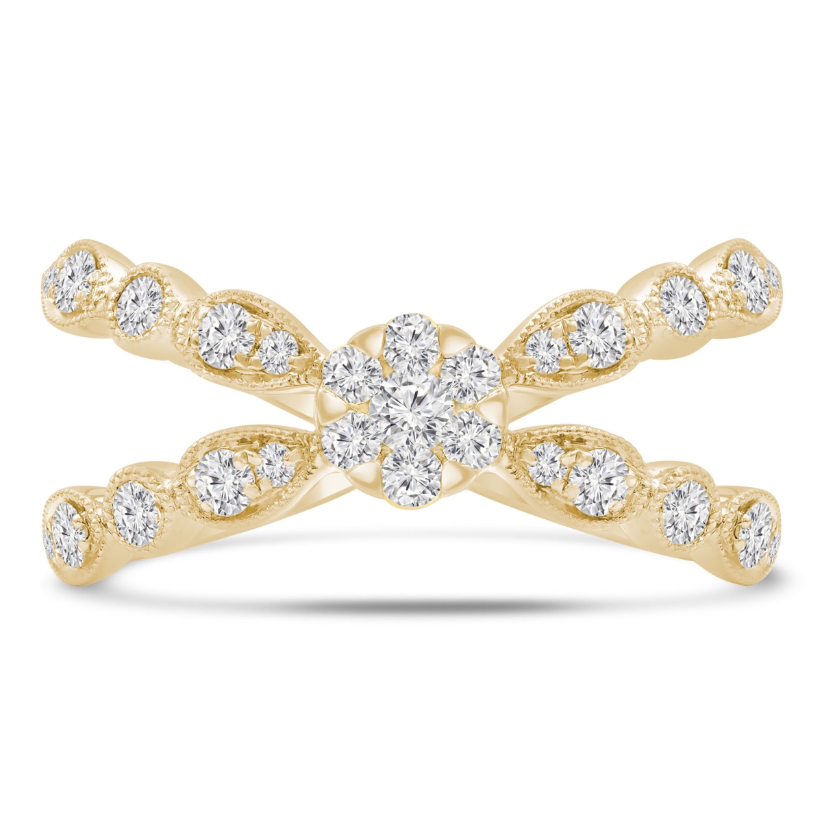 0.5 CTW Round Diamond Floral Vintage Cluster Cocktail Ring in 14K Yellow Gold - Size 3.5