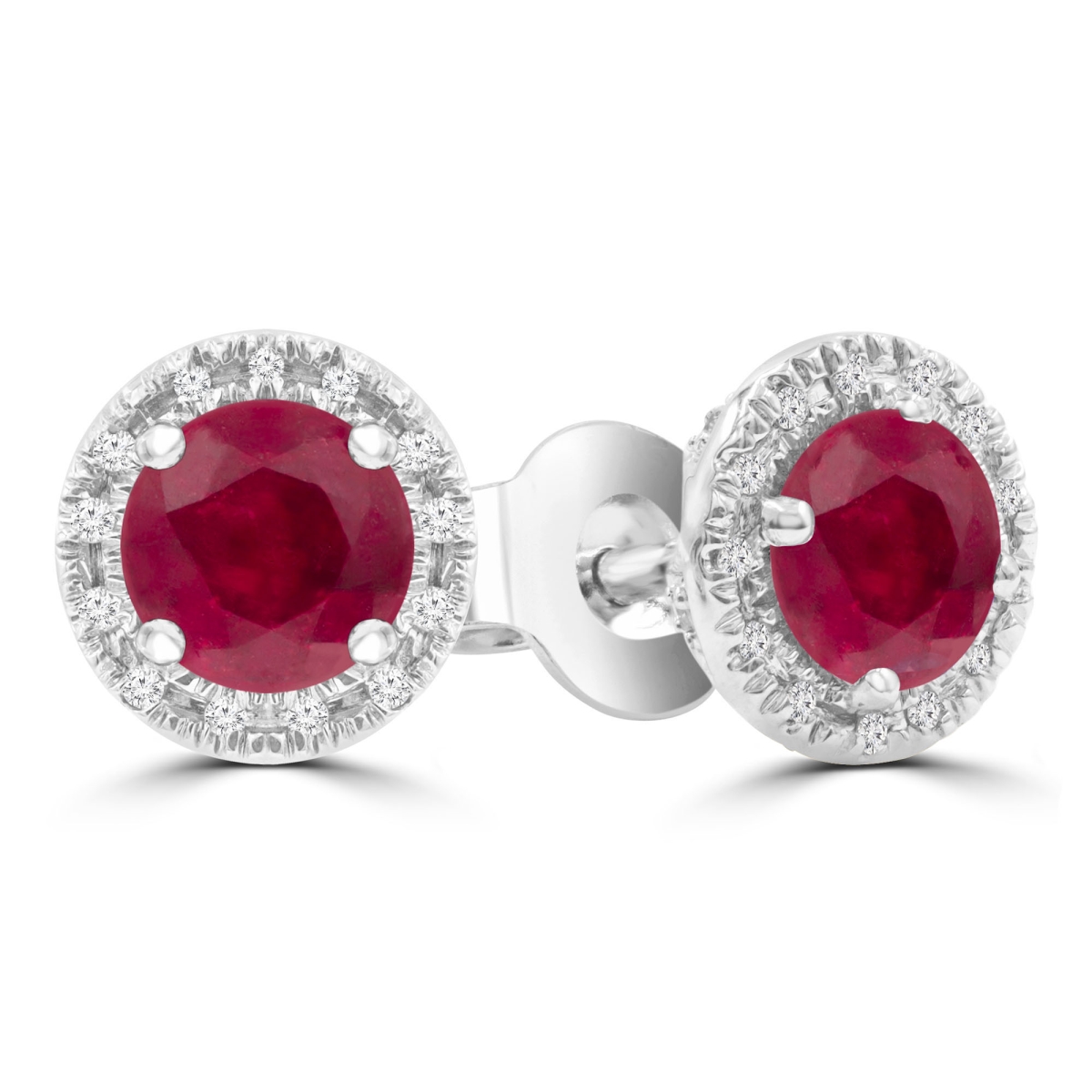 MDR220096 1.6 CTW Round Red Ruby Halo Stud Earrings in 14K White Gold
