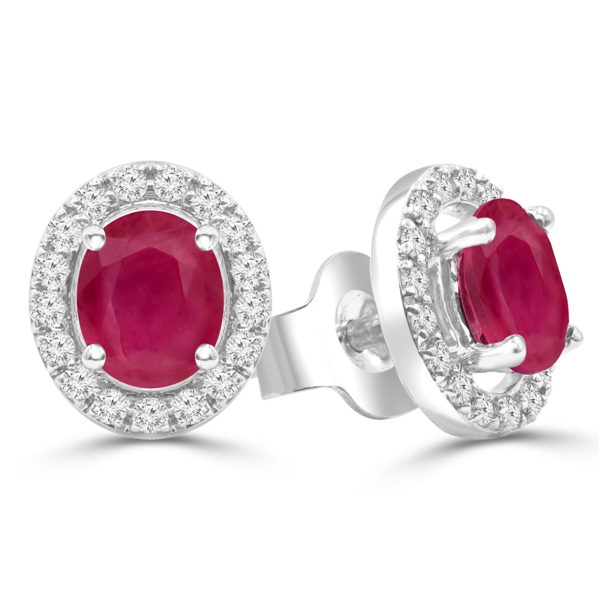 MDR220086 1.33 CTW Oval Red Ruby Oval Halo Stud Earrings in 14K White Gold