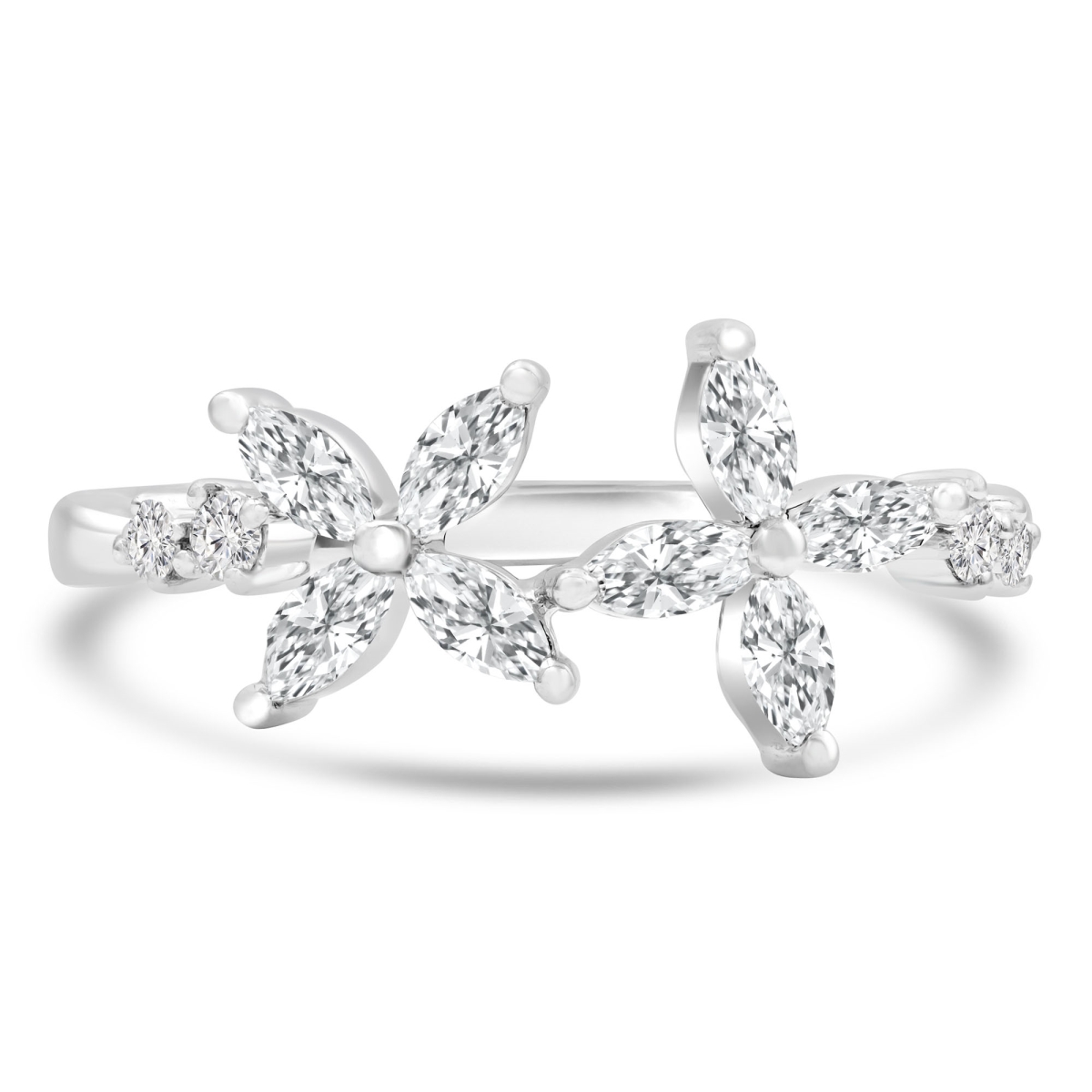 0.5 CTW Marquise Diamond Floral Cocktail Ring in 18K White Gold - Size 6