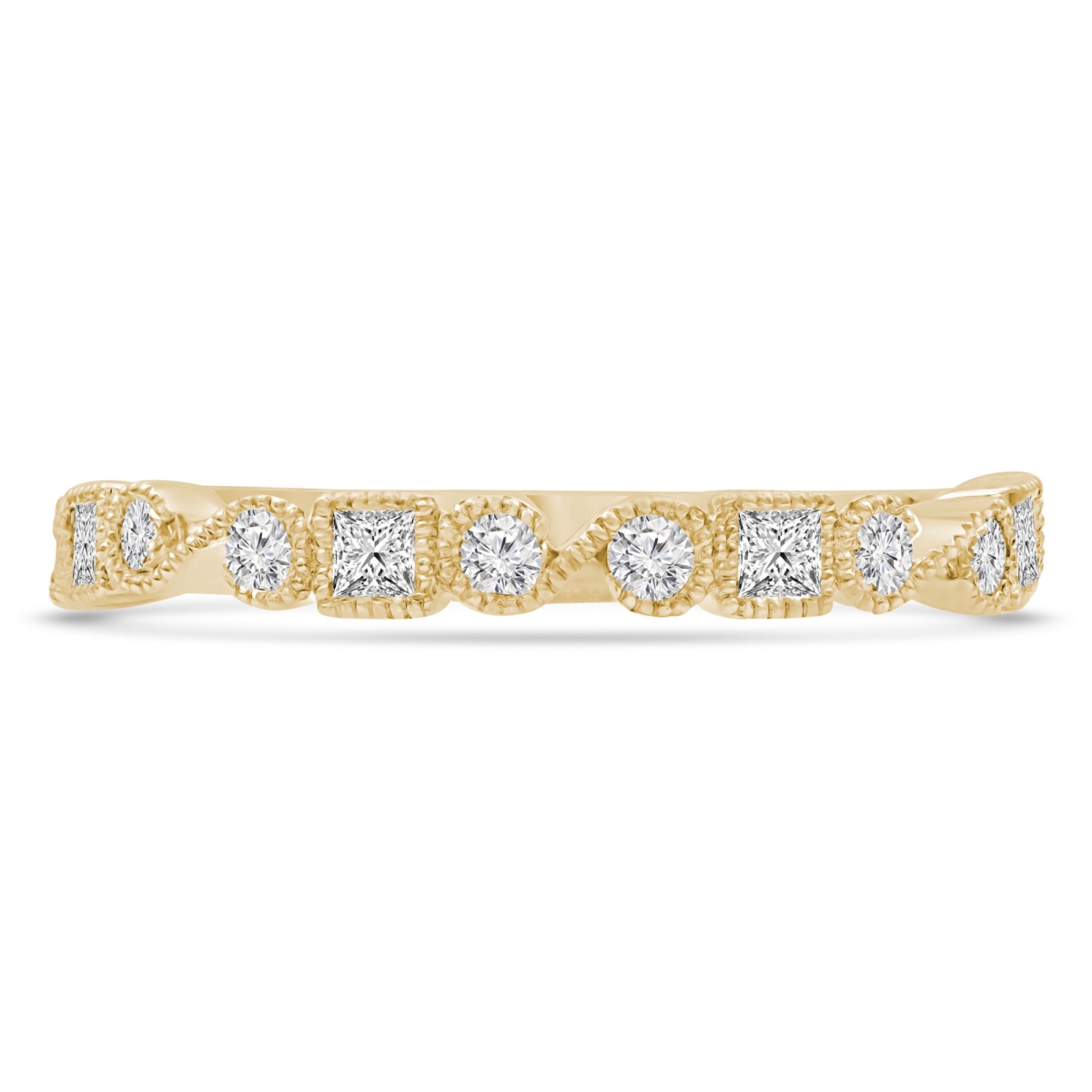 MDR220216-6.5 0.4 CTW Princess Diamond Bezel Set Vintage Semi-Eternity Anniversary Wedding Band Ring in 14K Yellow Gold - Size 6.5