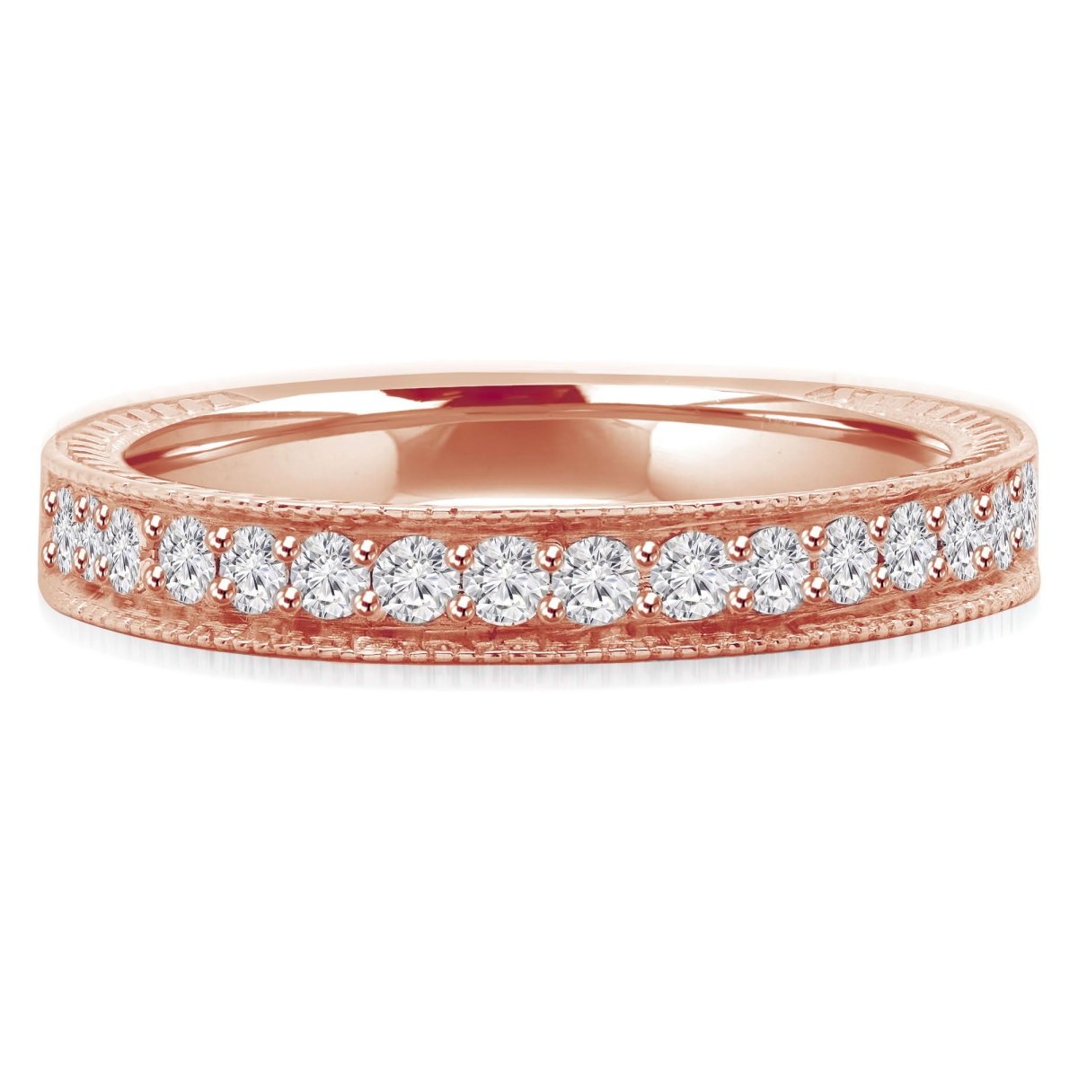MD250064-6 0.37 CTW Round Lab Created Diamond Vintage Shared Prong Semi-Eternity Anniversary Wedding Band Ring - 14K Rose Gold - Size 6