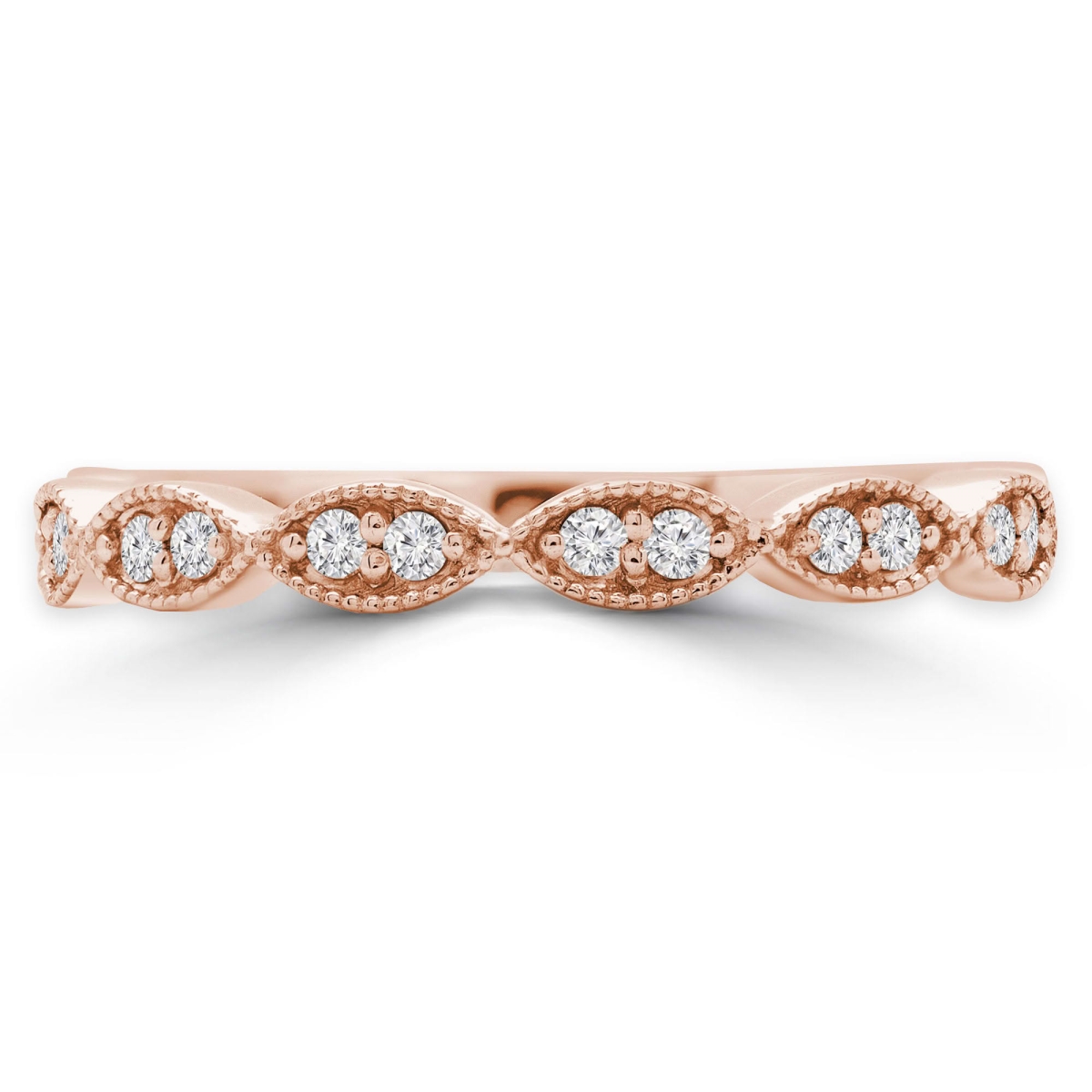 MD250048-4 0.12 CTW Round Lab Created Diamond Vintage Twisted Semi-Eternity Anniversary Wedding Band Ring - 14K Rose Gold - Size 4