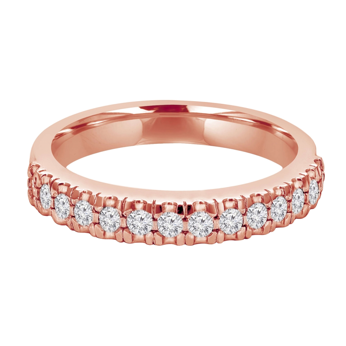 MD250046-6.5 14K Rose Gold 0.25 CTW Round Lab Created Diamond Semi-Eternity Anniversary Wedding Band Ring - Size 6.5