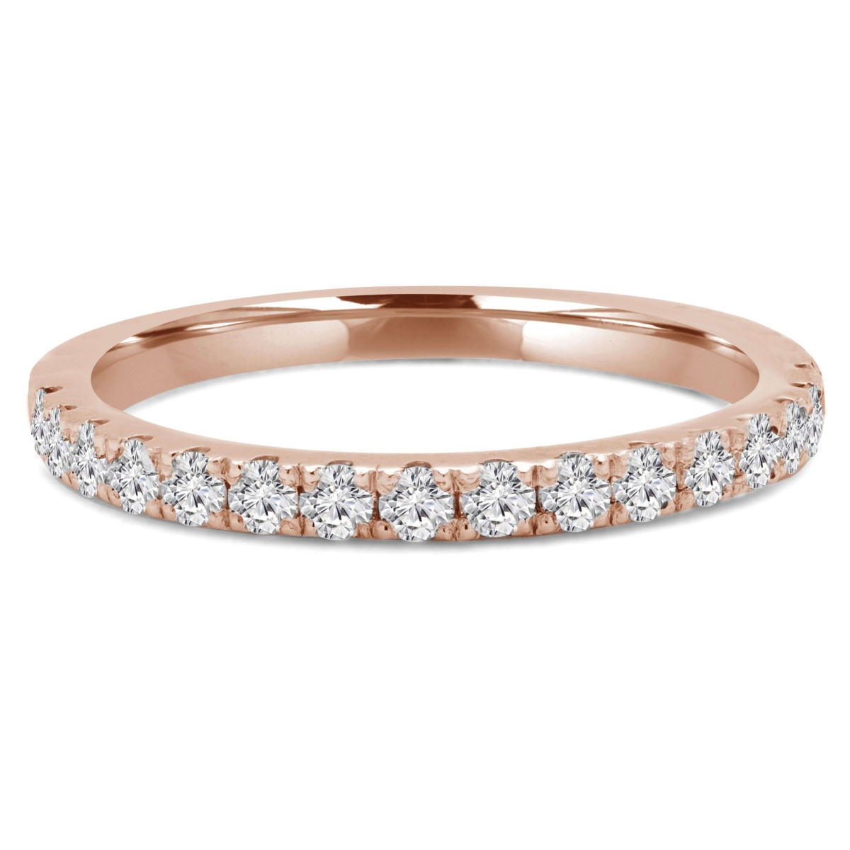 MD250074-7 14K Rose Gold 0.25 CTW Round Lab Created Diamond Semi-Eternity Anniversary Wedding Band Ring - Size 7