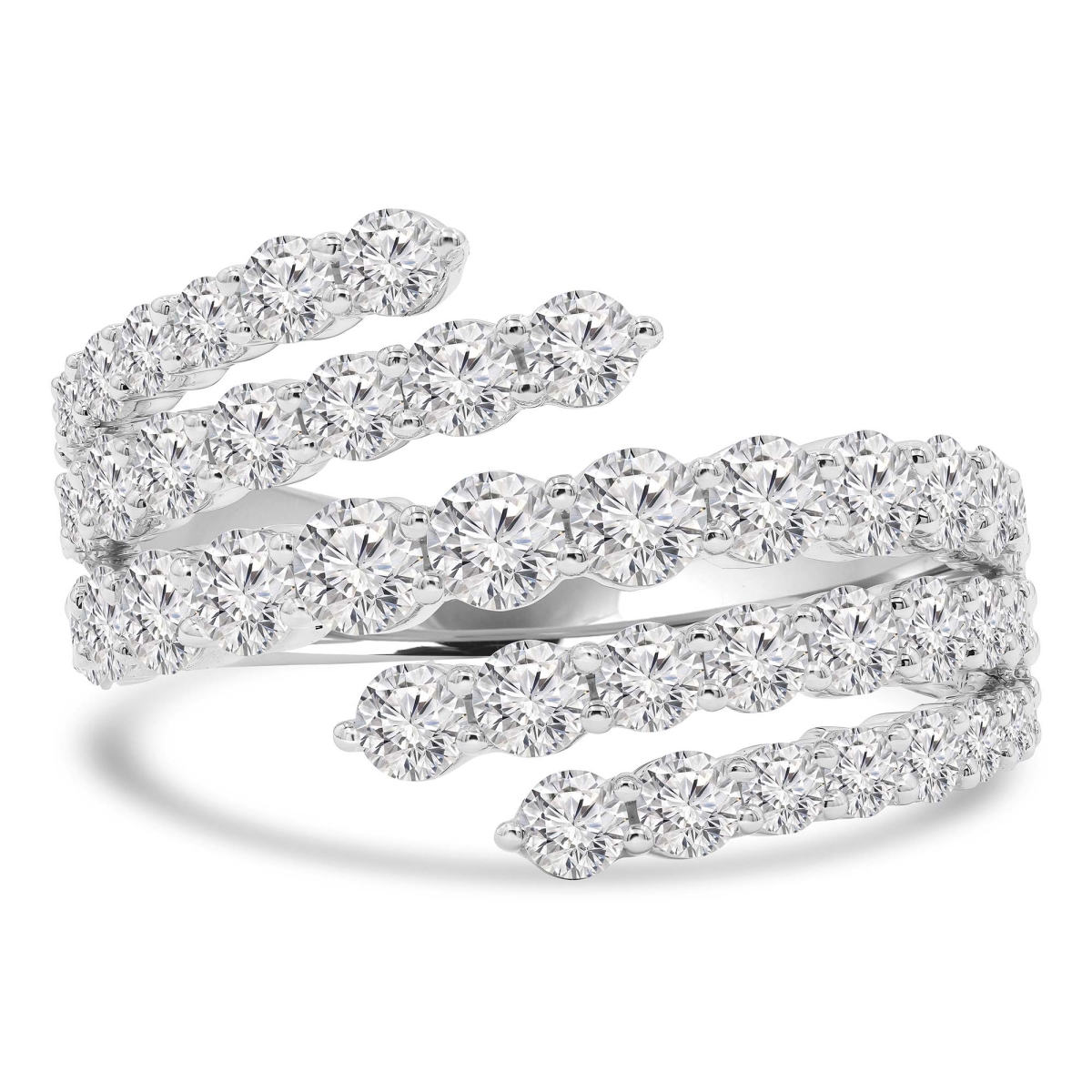 MD250270-6.5 2.16 CTW Round Diamond Multi-Row Wrap Cocktail Ring - 18K White Gold - Size 6.5