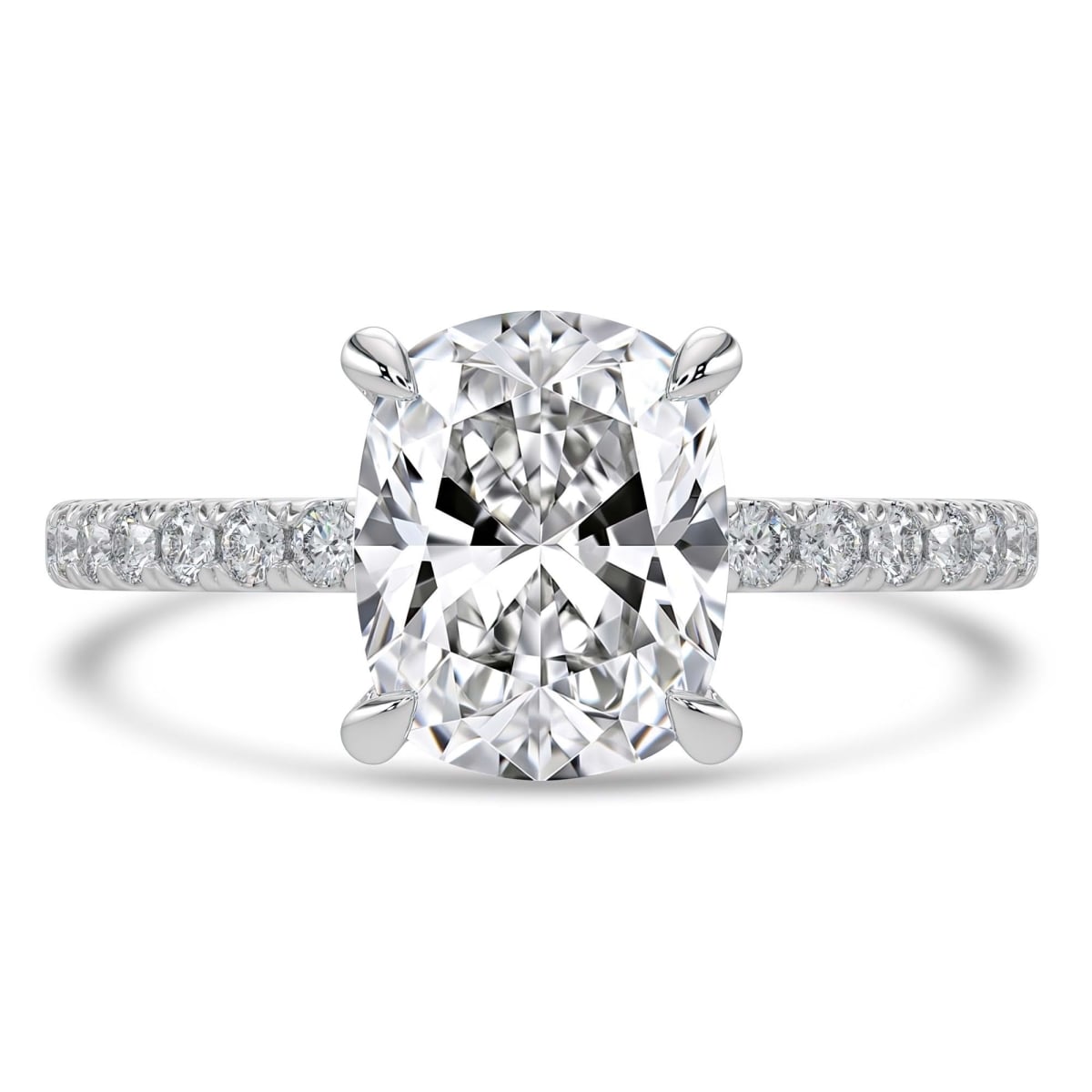MD250406-P 2.6 CTW Cushion Lab Created Diamond Hidden Halo Solitaire with Accents Engagement Ring - 14K White Gold - Size 4 to 9