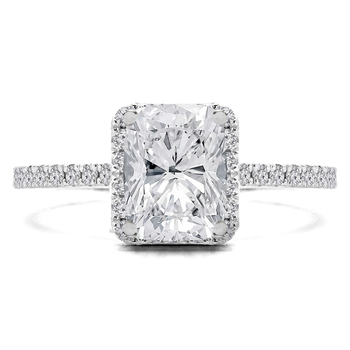 MD240441-7 1.5 CTW Cushion Diamond Cathedral Halo Engagement Ring with Accents - 14K White Gold - Size 7