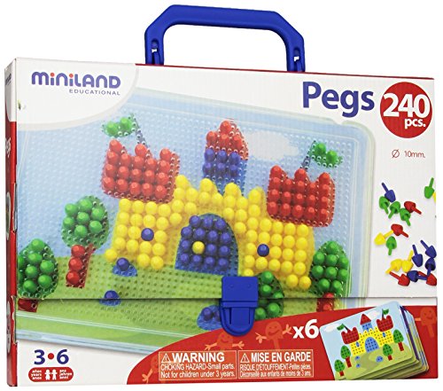 Miniland Educational 31804 Pegs 10mm 3-8 .inch - 240 Pegs - 6 Worksheets - Retail Box