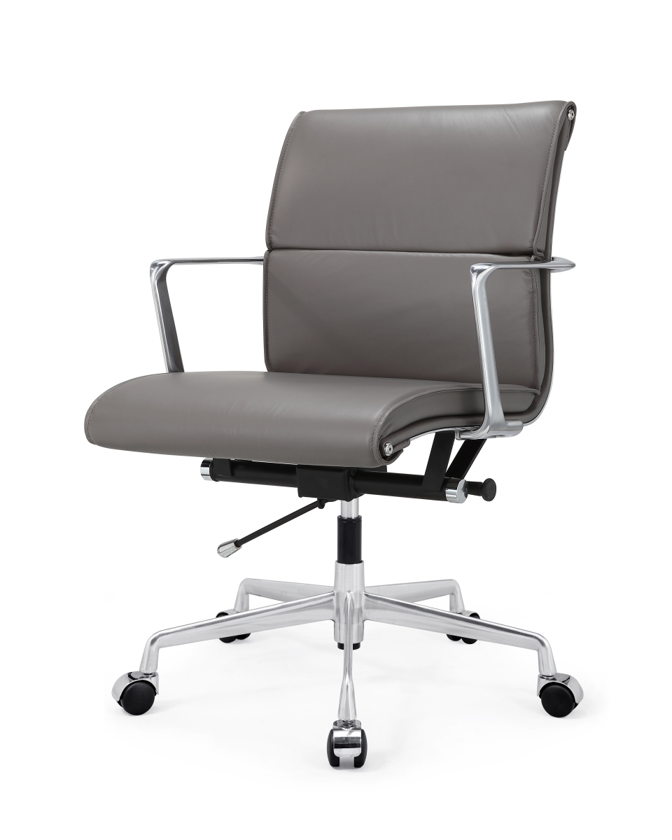 347-gry M347 Office Chair In Aniline Leather - Aluminum & Gray
