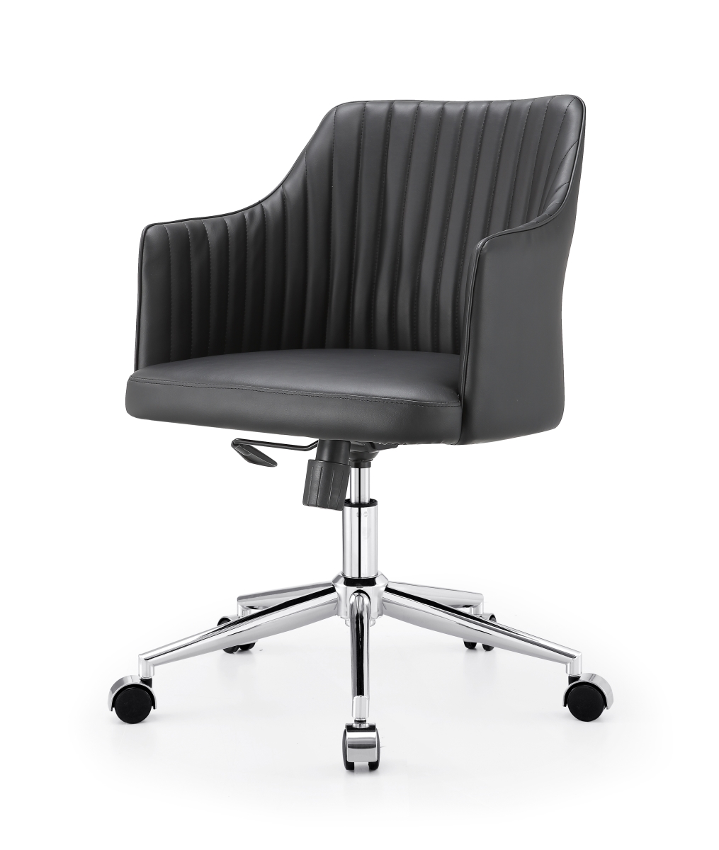 64-blk M64 Flock Office Chair In Vegan Leather - Chrome & Black
