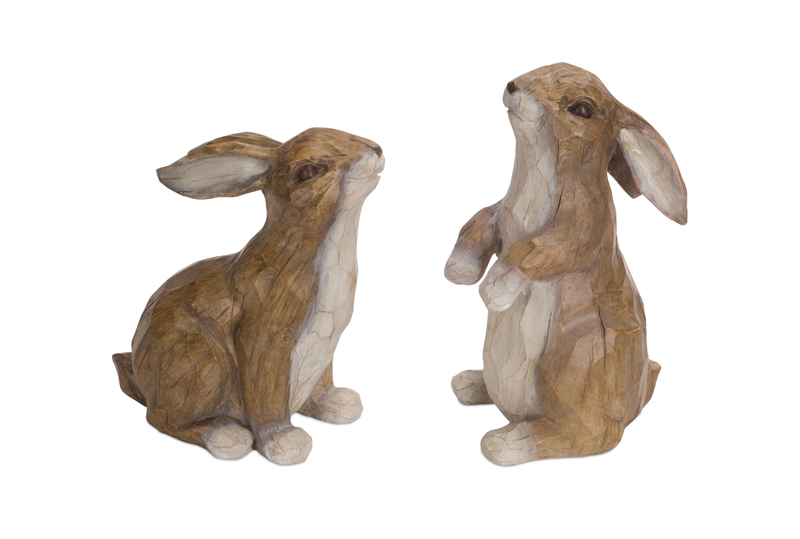 70006 9.5 & 11 In. Polystone Rabbit Figurines, Brown & White - Set Of 2