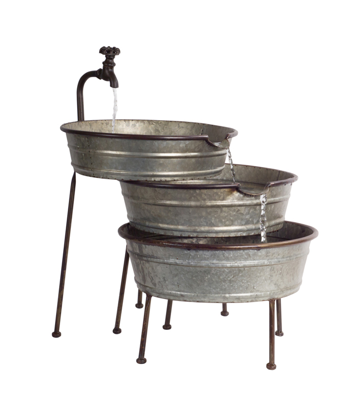 70012 26 In. Metal Fountain With Tubs, Grey