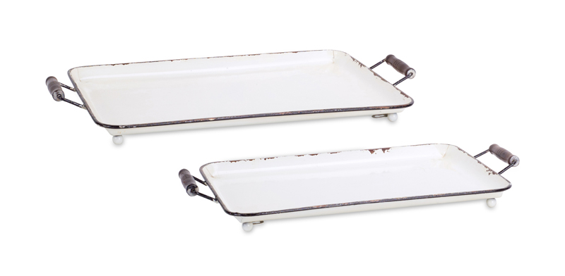 70016 20.5 & 23 In. Metal Tray, White & Brown - Set Of 2
