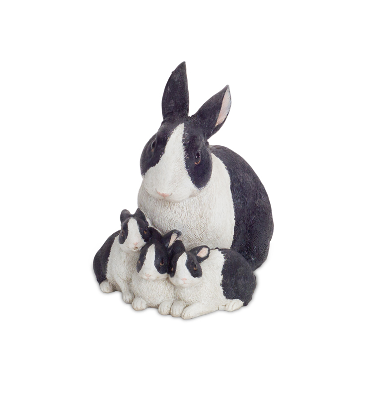70021 7 In. Resin Rabbit Family, Black & White - Set Of 2