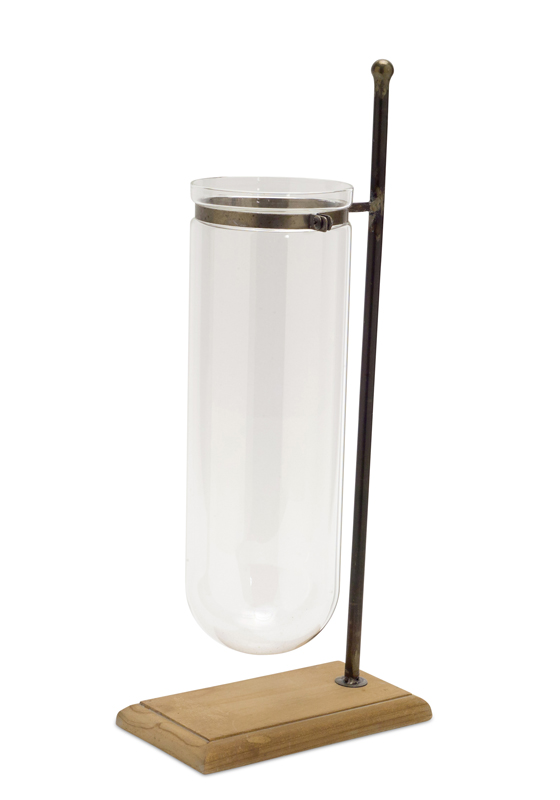 70034 17.5 In. Glass & Wood Metal Vase On Stand, Brown & Grey - Set Of 2